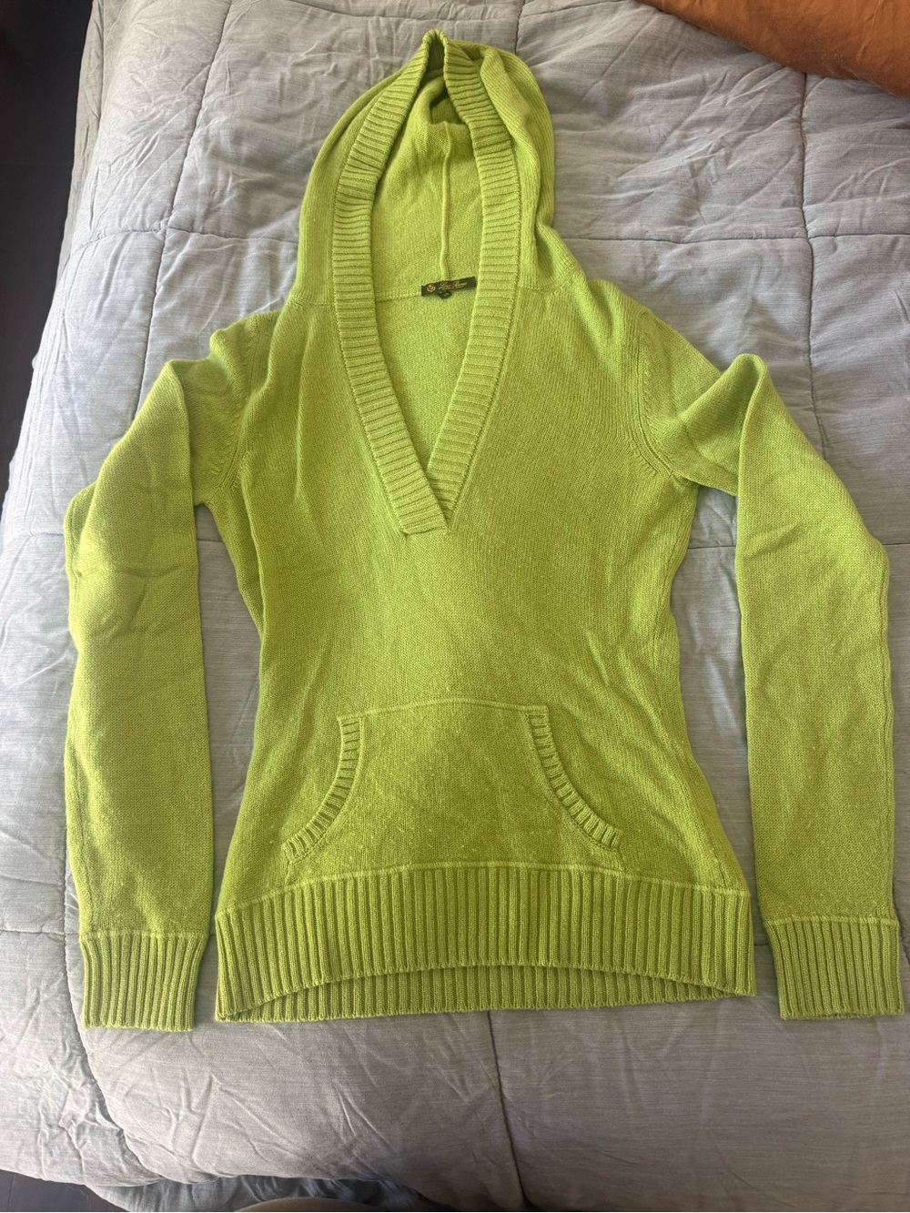 Loro Piana Lime Green Hooded V-Neck Sweater